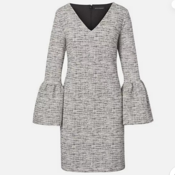 Banana Republic Gray Tweed Bell Sleeve Mini Shift Dress Sz XS Work Party Holiday - Picture 4 of 11